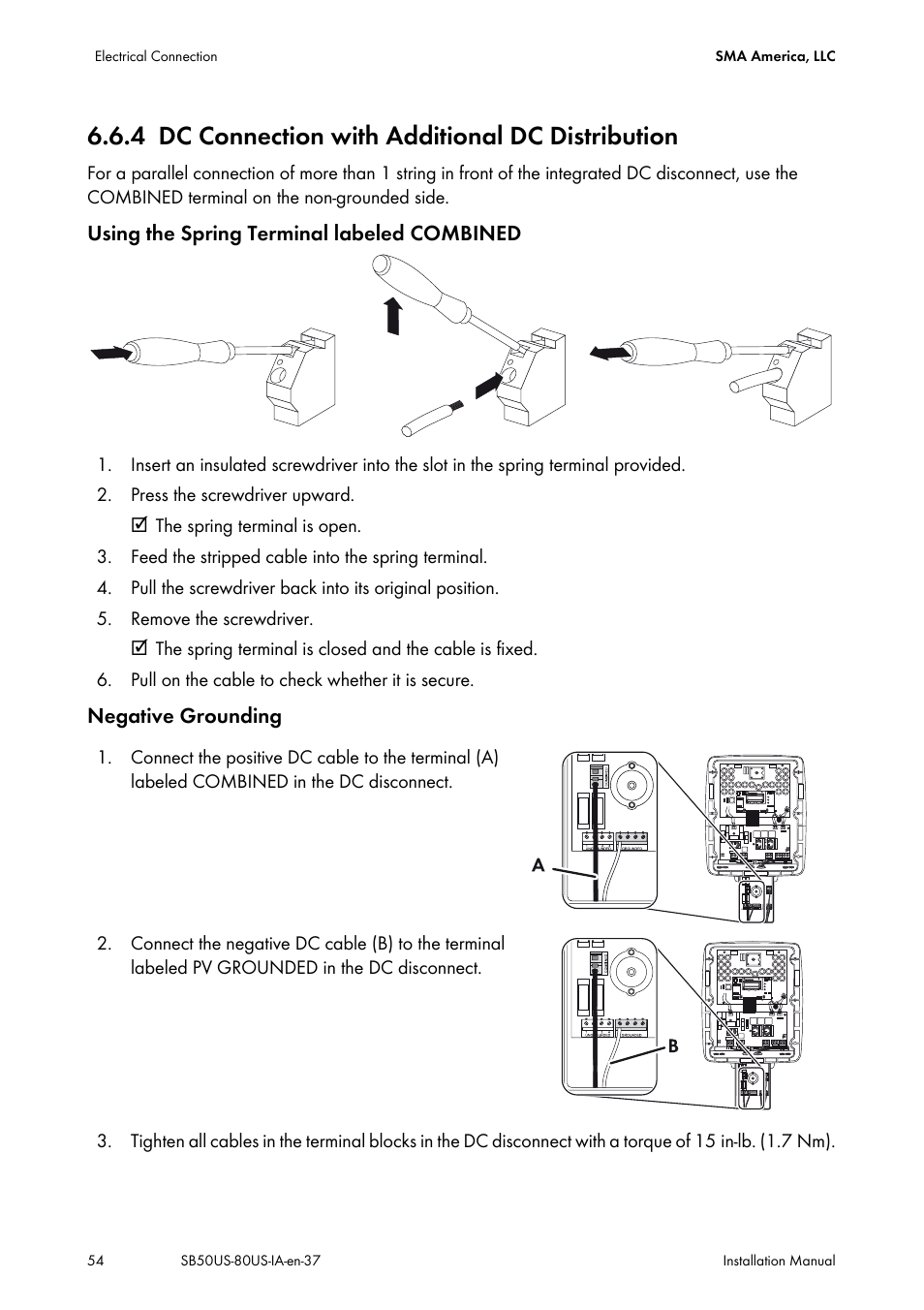 4 dc connection with additional dc distribution, Dc connection with additional dc distribution | SMA SB 5000-US User Manual | Page 54 / 104