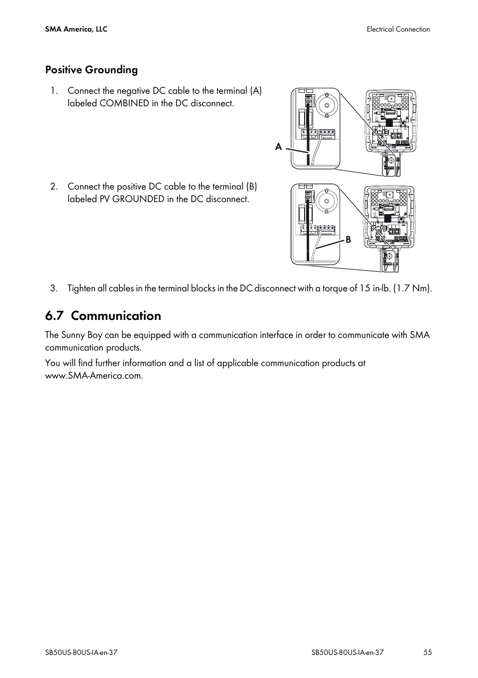 7 communication, Communication | SMA SB 5000-US User Manual | Page 55 / 104