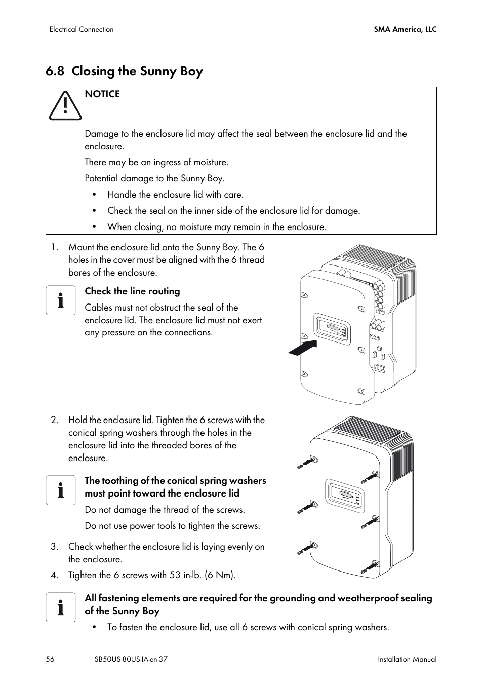 8 closing the sunny boy, Closing the sunny boy | SMA SB 5000-US User Manual | Page 56 / 104
