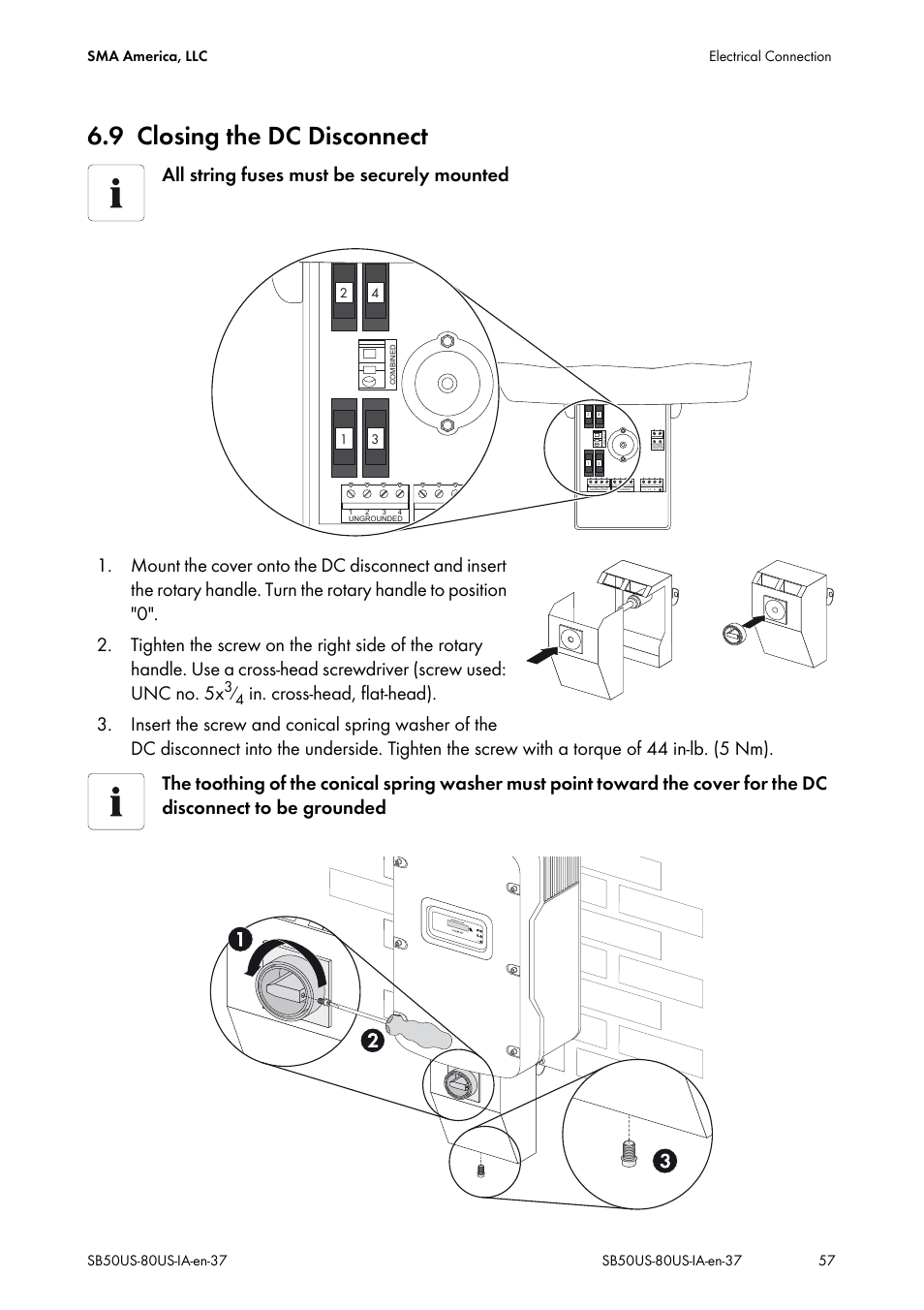 9 closing the dc disconnect, Closing the dc disconnect | SMA SB 5000-US User Manual | Page 57 / 104