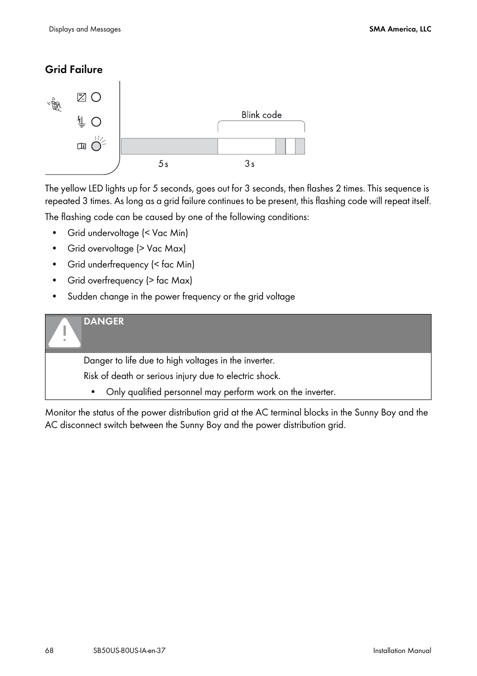 Grid failure | SMA SB 5000-US User Manual | Page 68 / 104