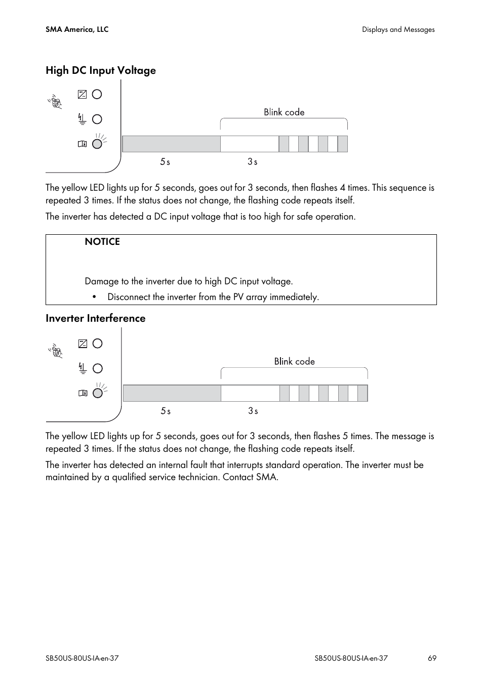 High dc input voltage, Inverter interference | SMA SB 5000-US User Manual | Page 69 / 104