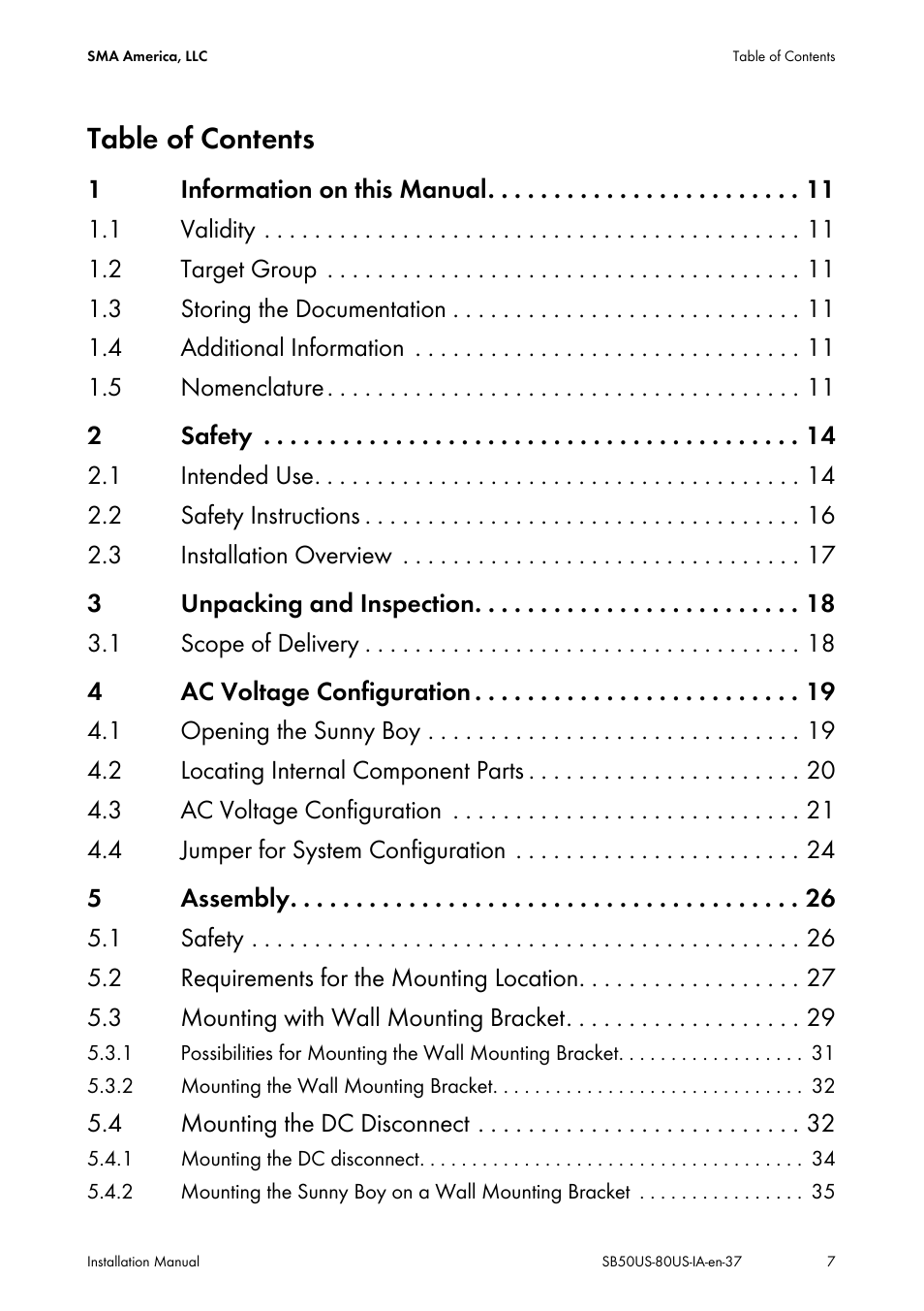 SMA SB 5000-US User Manual | Page 7 / 104
