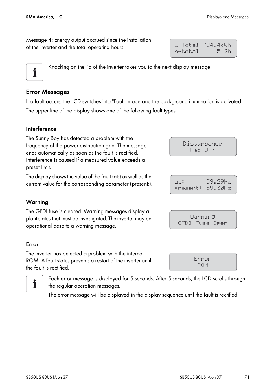 SMA SB 5000-US User Manual | Page 71 / 104