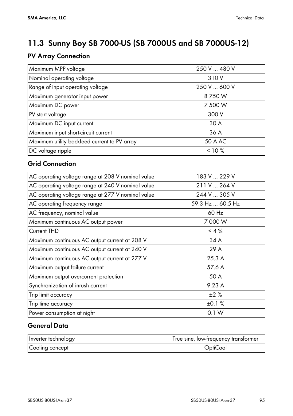 Sunny boy sb 7000-us (sb 7000us and sb 7000us-12) | SMA SB 5000-US User Manual | Page 95 / 104
