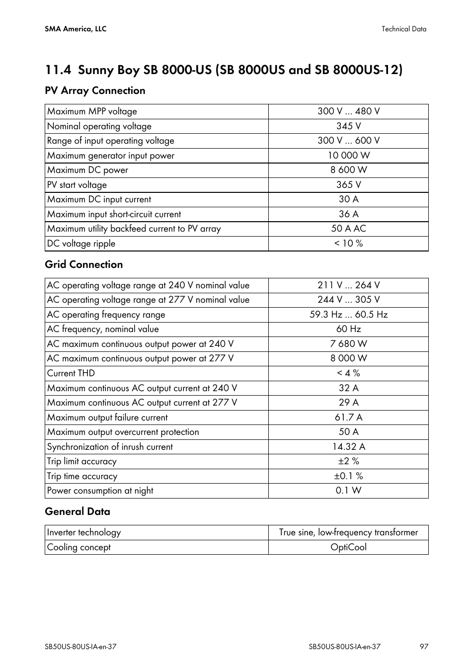 Sunny boy sb 8000-us (sb 8000us and sb 8000us-12) | SMA SB 5000-US User Manual | Page 97 / 104