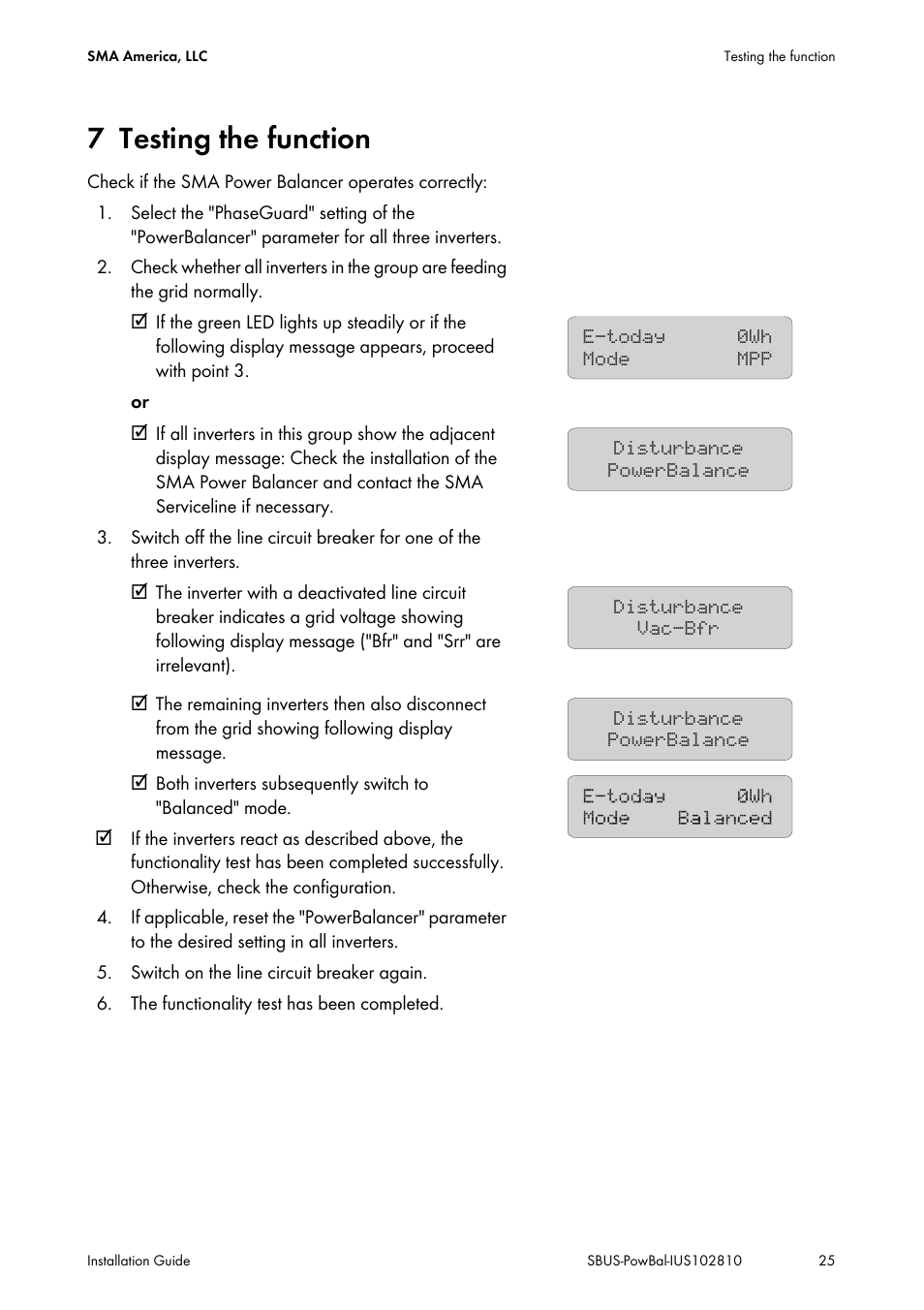 7 testing the function, Testing the function | SMA POWER BALANCER User Manual | Page 25 / 28