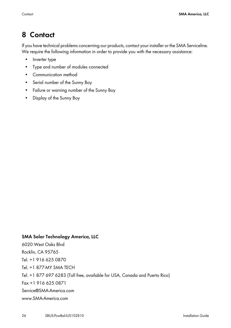 8 contact, Contact | SMA POWER BALANCER User Manual | Page 26 / 28