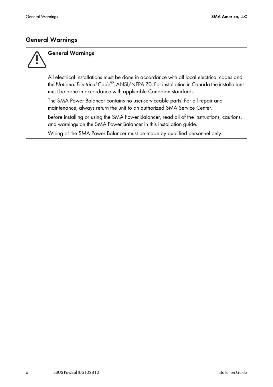 General warnings | SMA POWER BALANCER User Manual | Page 6 / 28