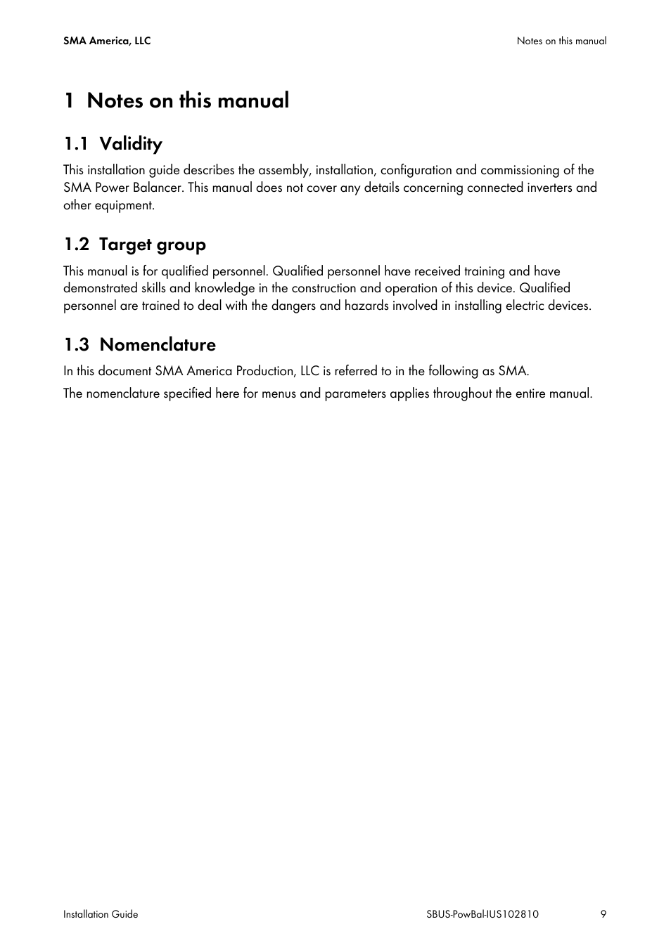 1 notes on this manual, 1 validity, 2 target group | 3 nomenclature, Notes on this manual, Validity, Target group, Nomenclature | SMA POWER BALANCER User Manual | Page 9 / 28