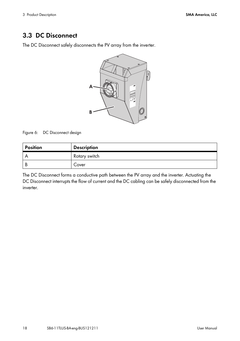 3 dc disconnect, Dc disconnect | SMA SB 6000TL‑US User Manual | Page 18 / 40