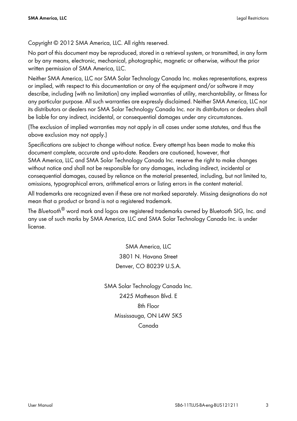 SMA SB 6000TL‑US User Manual | Page 3 / 40
