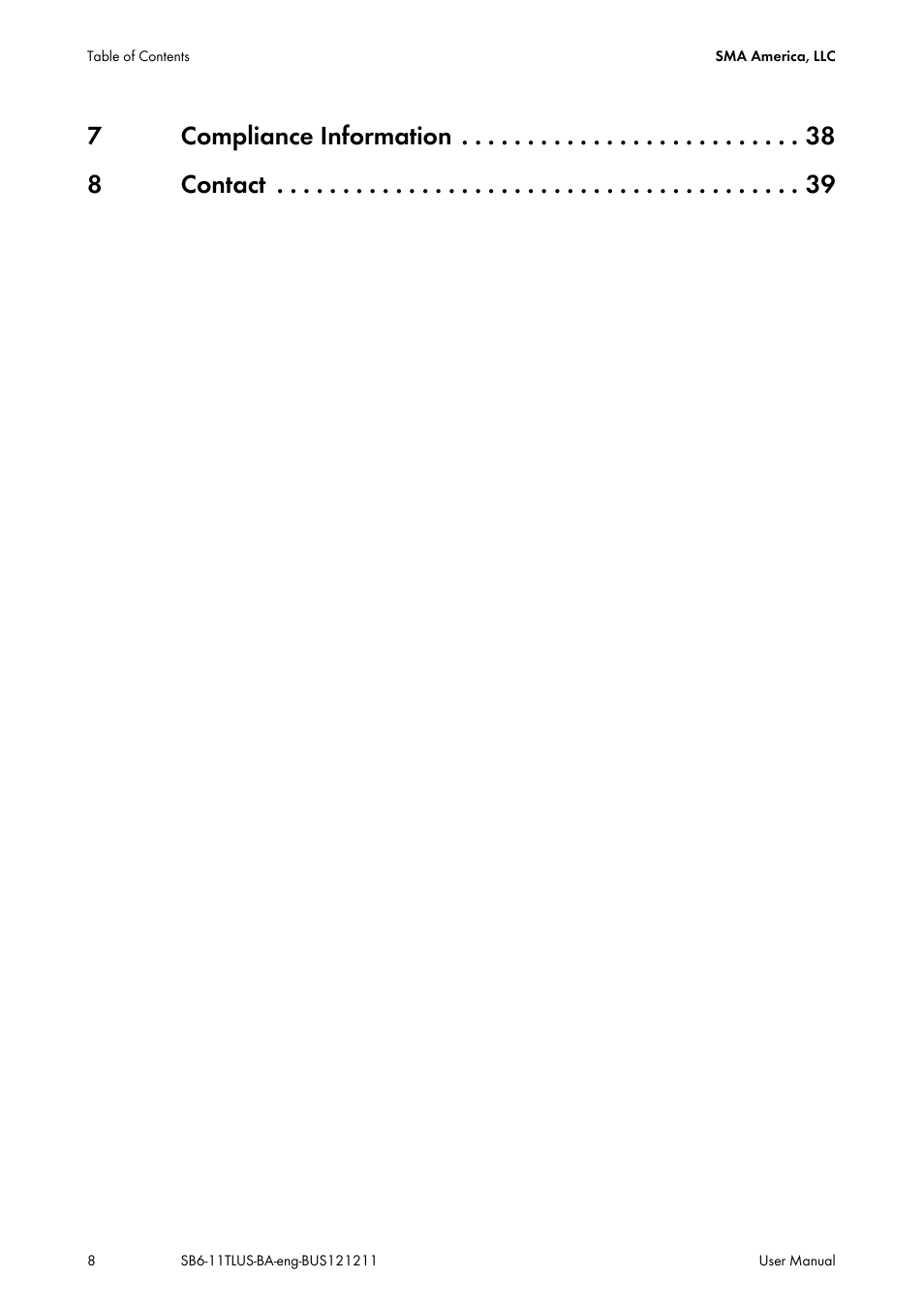 7compliance information 8 contact | SMA SB 6000TL‑US User Manual | Page 8 / 40