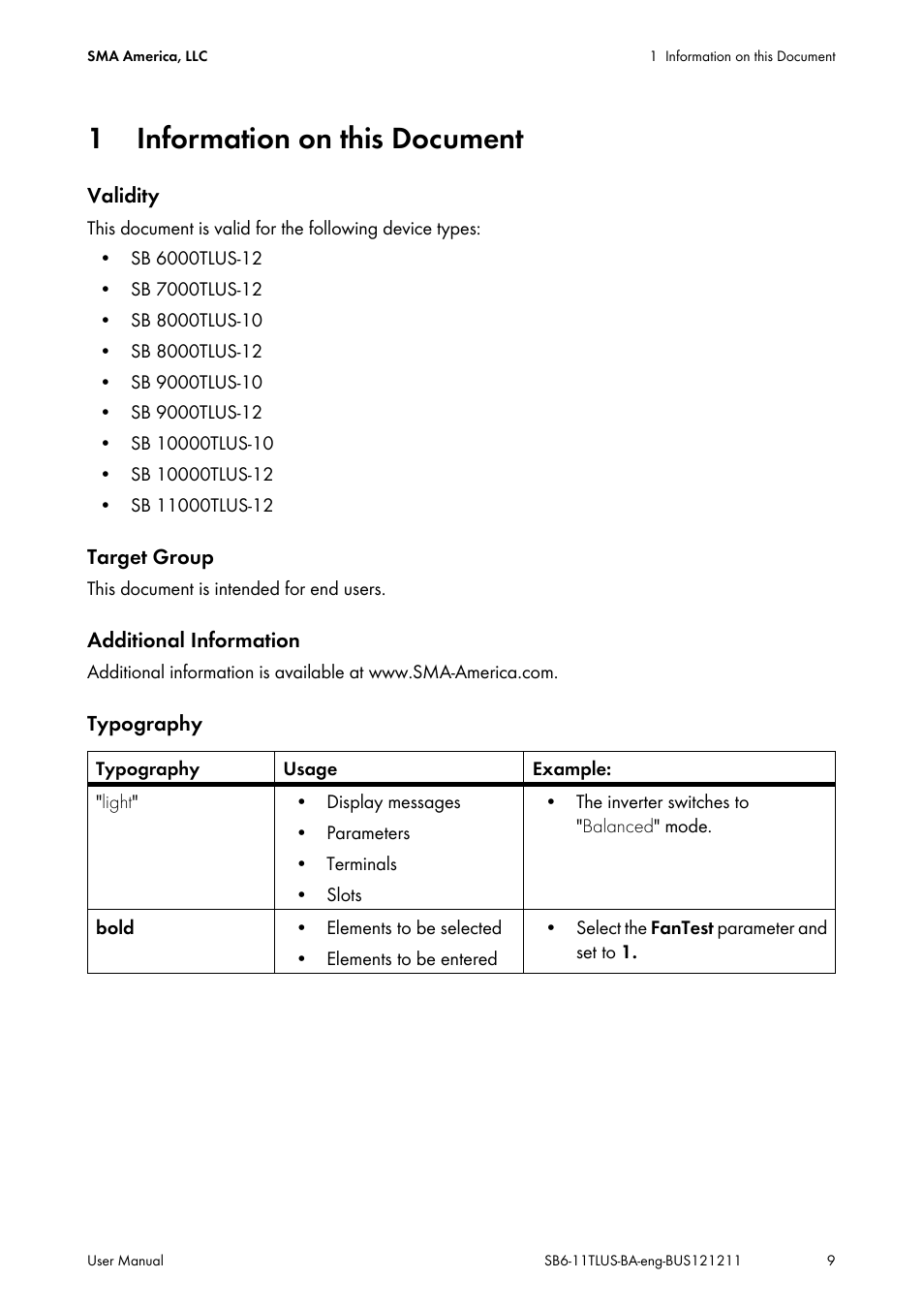 1 information on this document, Information on this document | SMA SB 6000TL‑US User Manual | Page 9 / 40