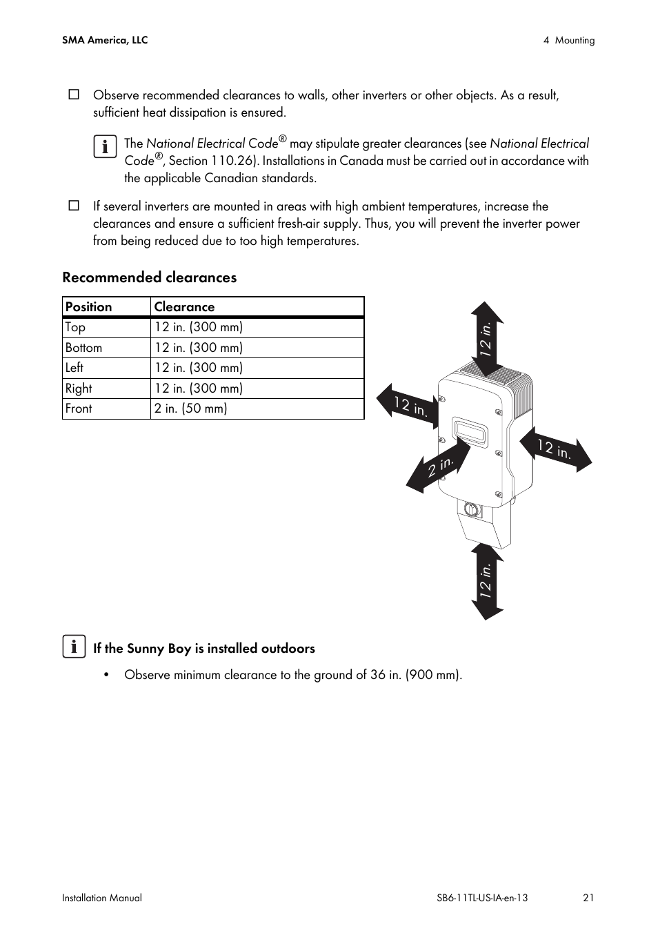 SMA SB 6000TL‑US Installation User Manual | Page 21 / 92