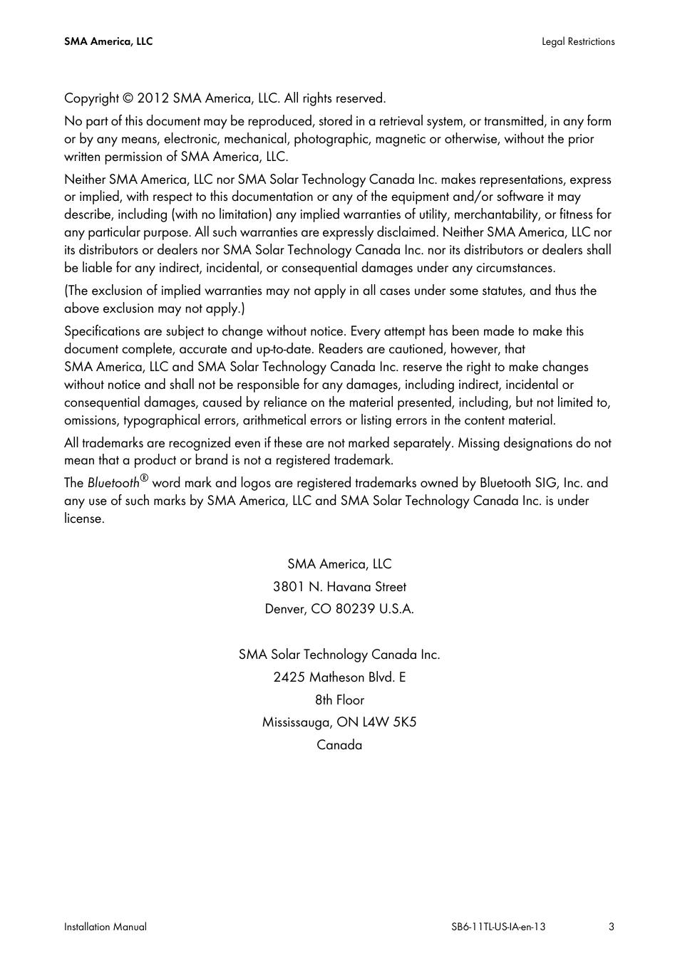 SMA SB 6000TL‑US Installation User Manual | Page 3 / 92