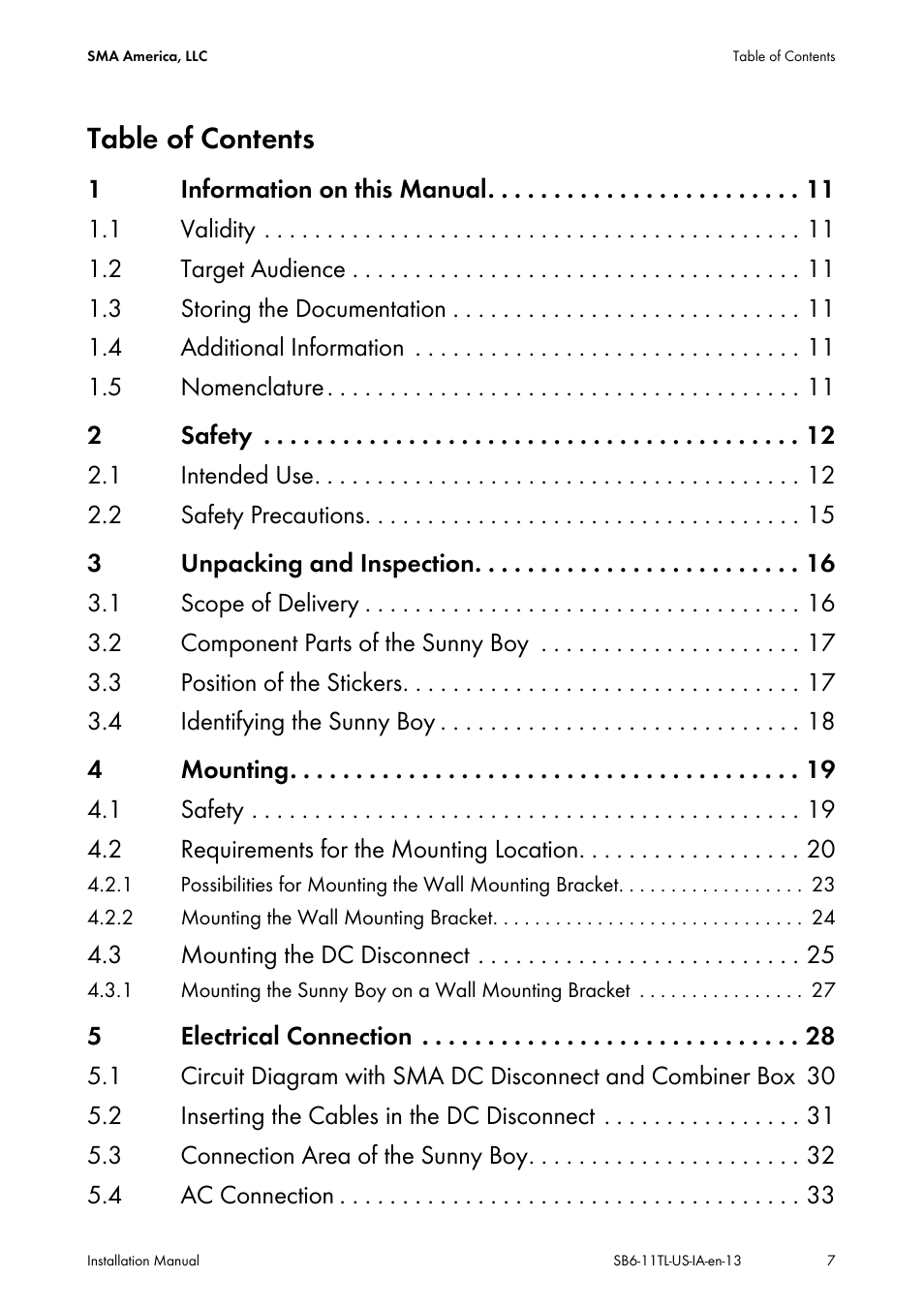 SMA SB 6000TL‑US Installation User Manual | Page 7 / 92