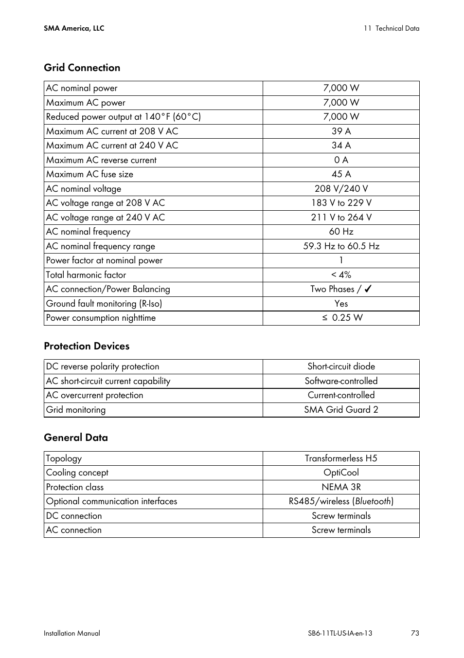 SMA SB 6000TL‑US Installation User Manual | Page 73 / 92