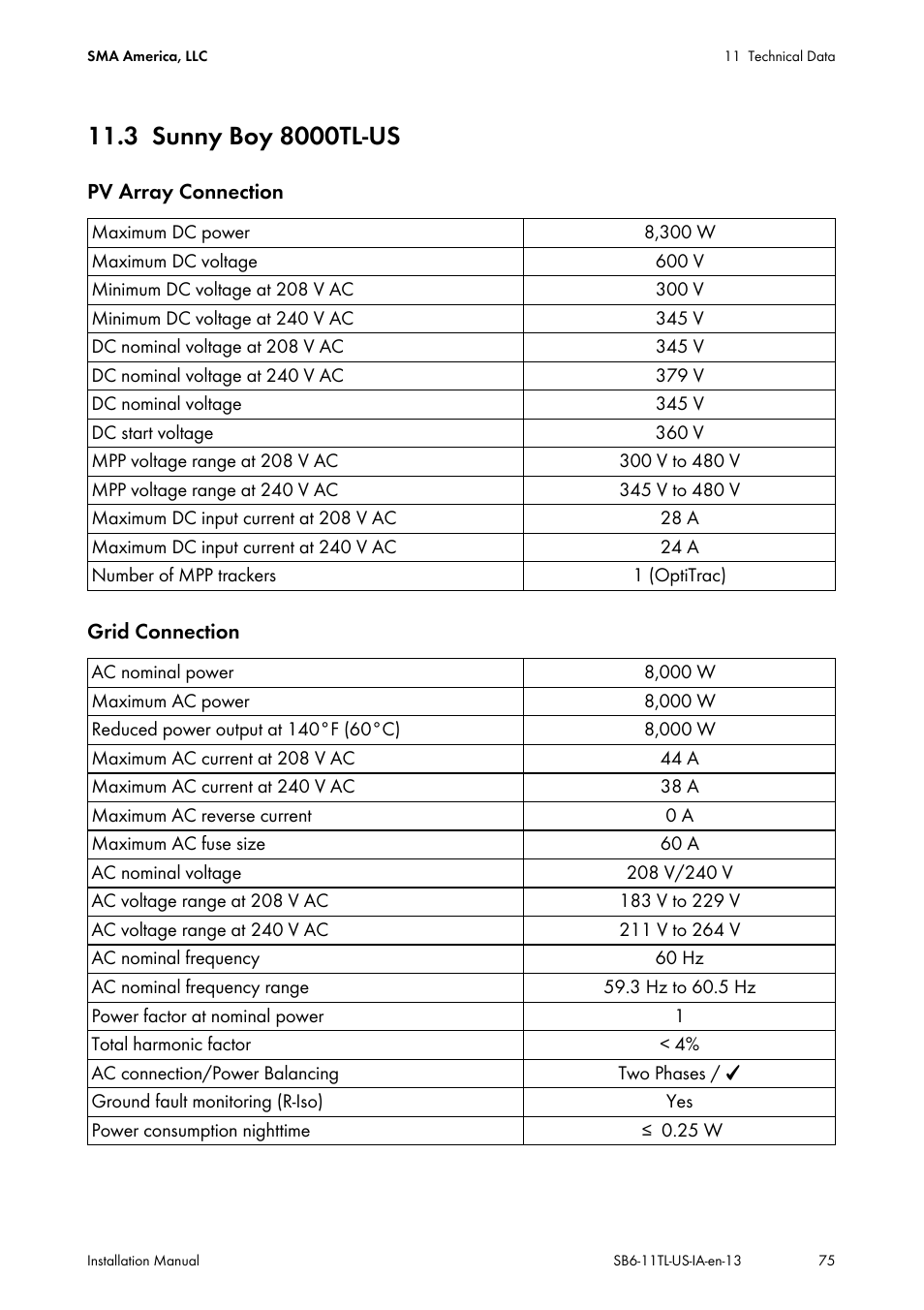 3 sunny boy 8000tl-us, Sunny boy 8000tl-us | SMA SB 6000TL‑US Installation User Manual | Page 75 / 92