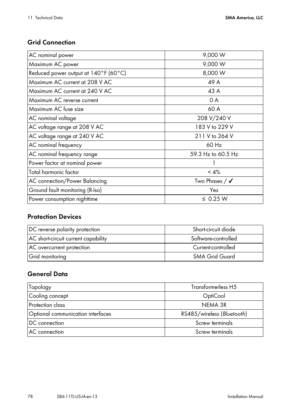SMA SB 6000TL‑US Installation User Manual | Page 78 / 92