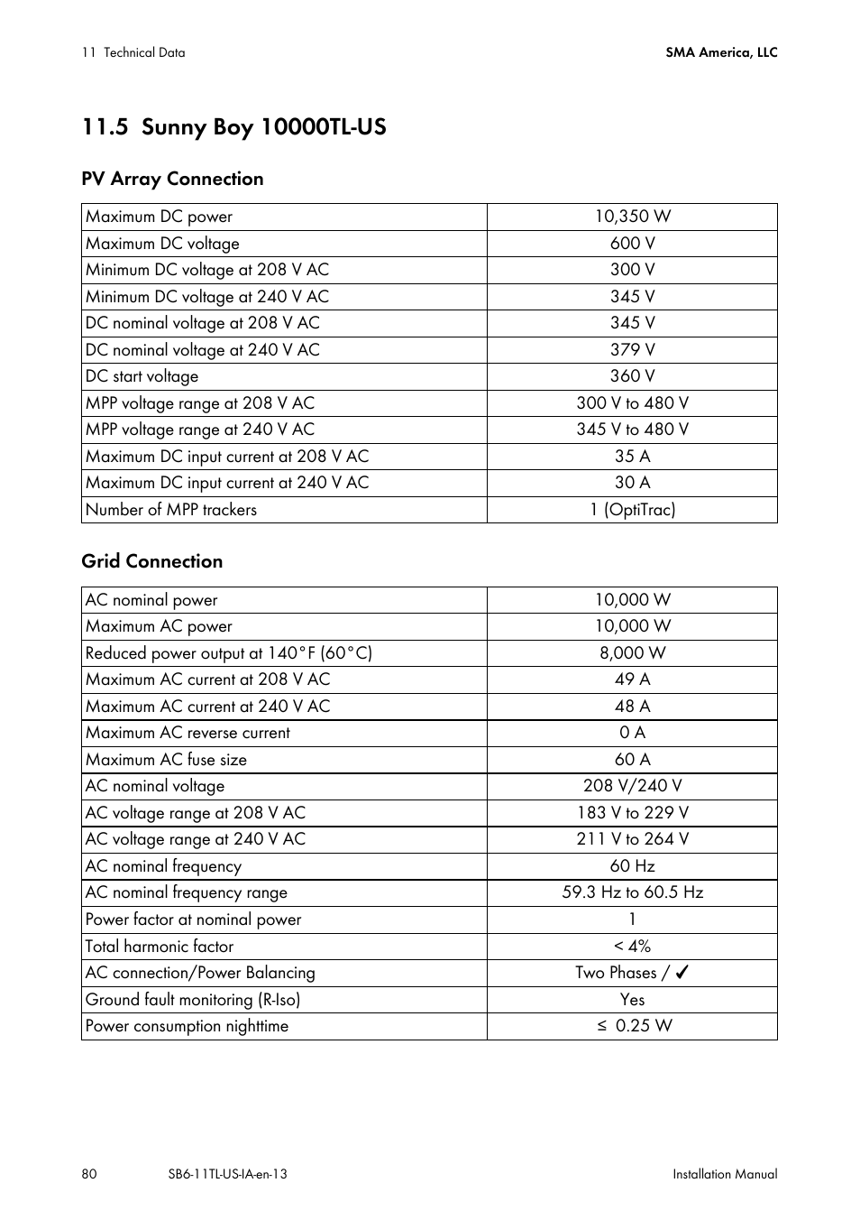 5 sunny boy 10000tl-us, Sunny boy 10000tl-us | SMA SB 6000TL‑US Installation User Manual | Page 80 / 92