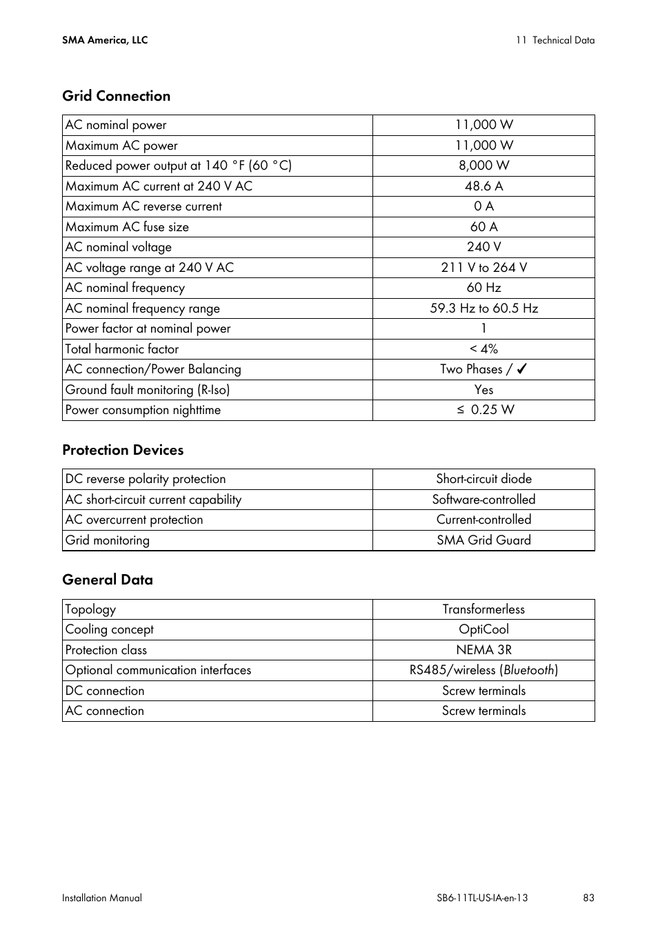 SMA SB 6000TL‑US Installation User Manual | Page 83 / 92