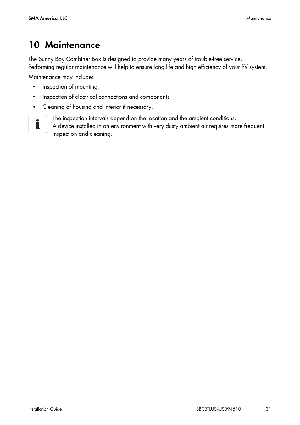 10 maintenance, Maintenance | SMA SBCBTL6 User Manual | Page 31 / 36