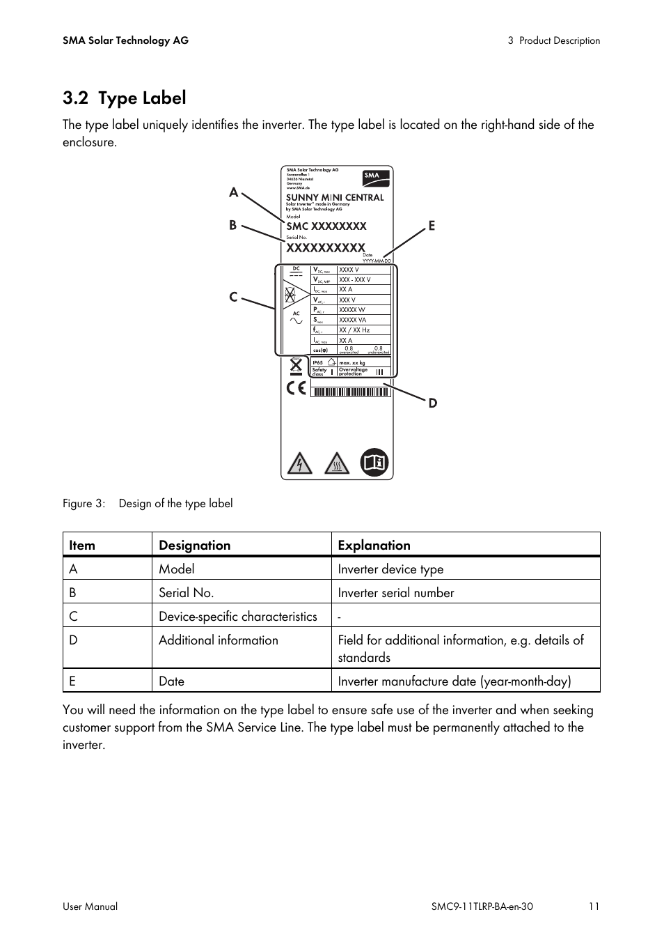 2 type label, Type label | SMA SMC 9000TL User Manual | Page 11 / 24