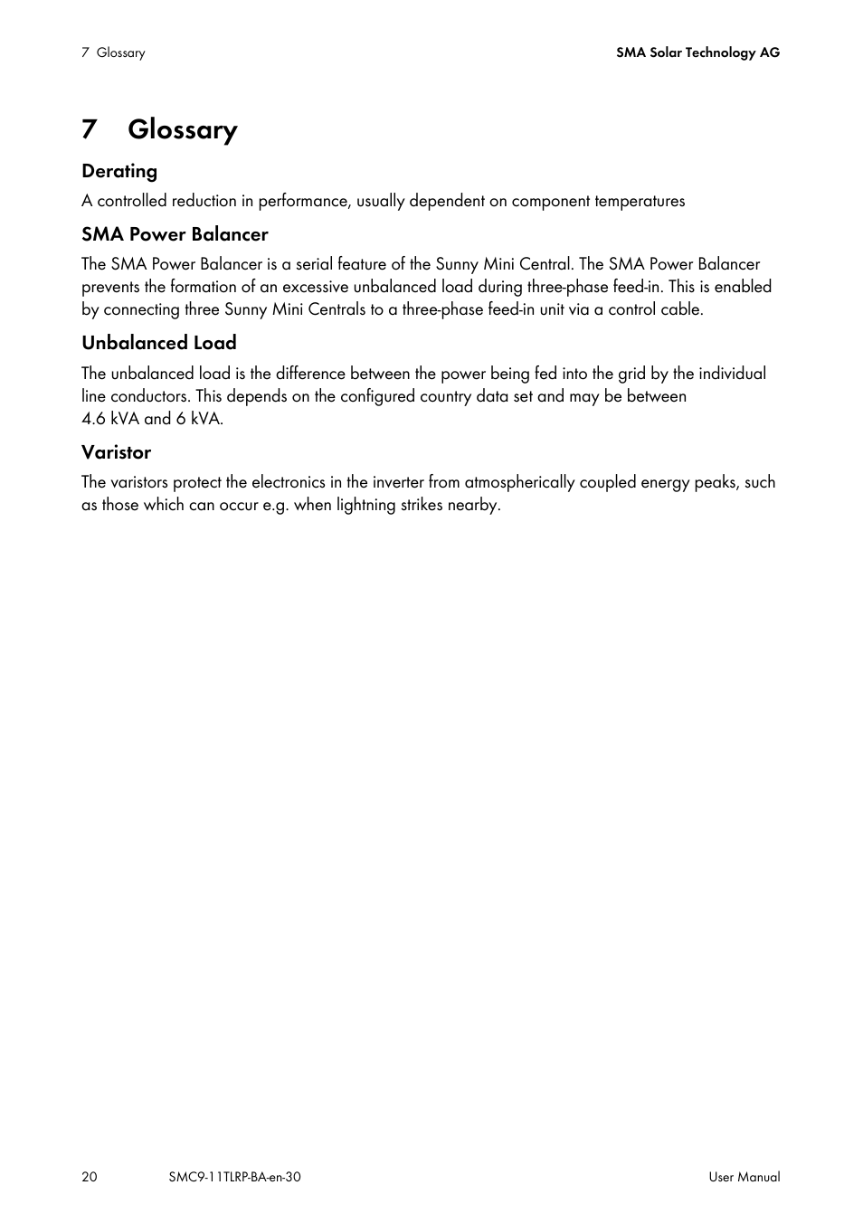 7 glossary, Glossary | SMA SMC 9000TL User Manual | Page 20 / 24