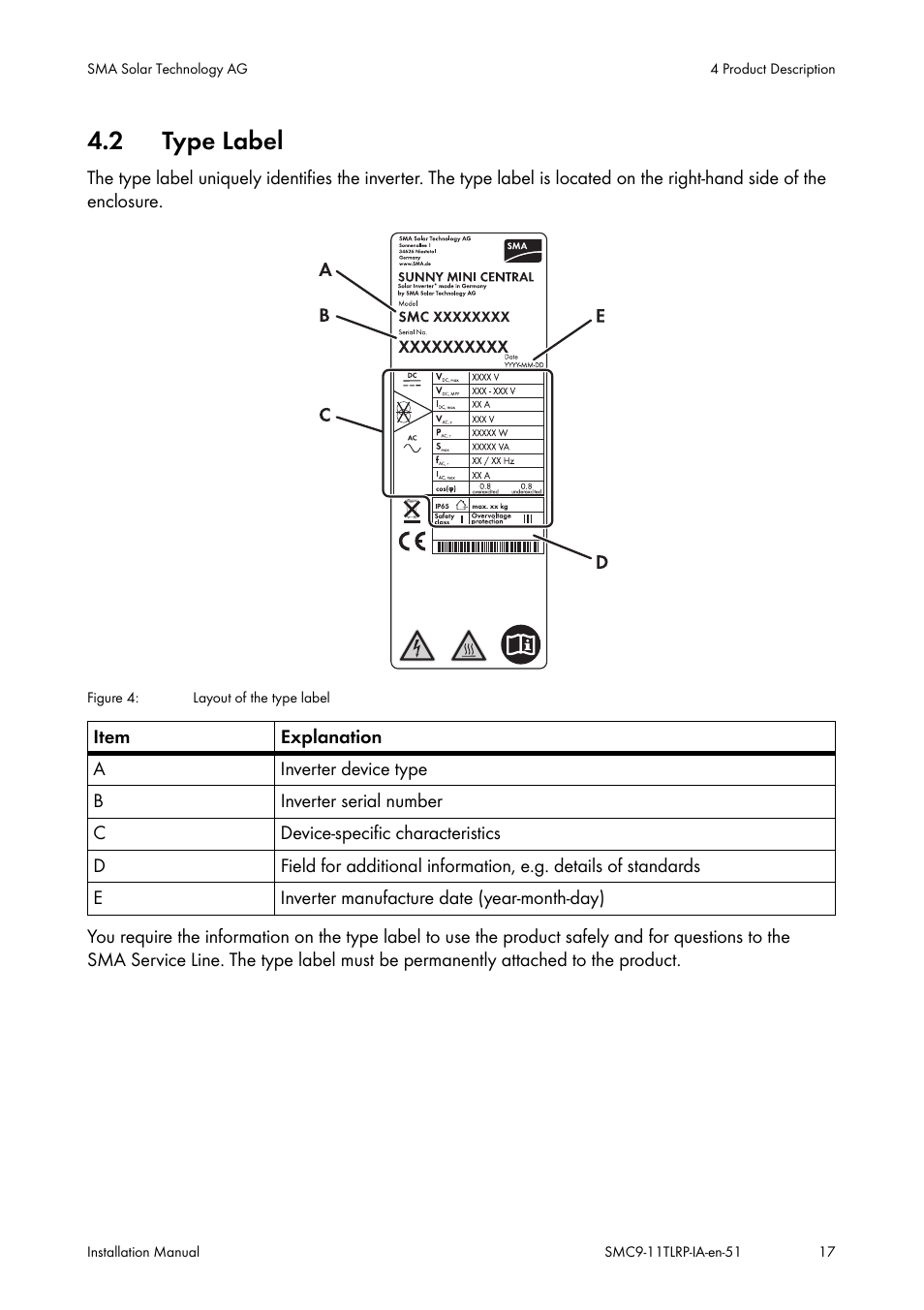 Type label, 2 type label | SMA SMC 9000TL Installation User Manual | Page 17 / 96