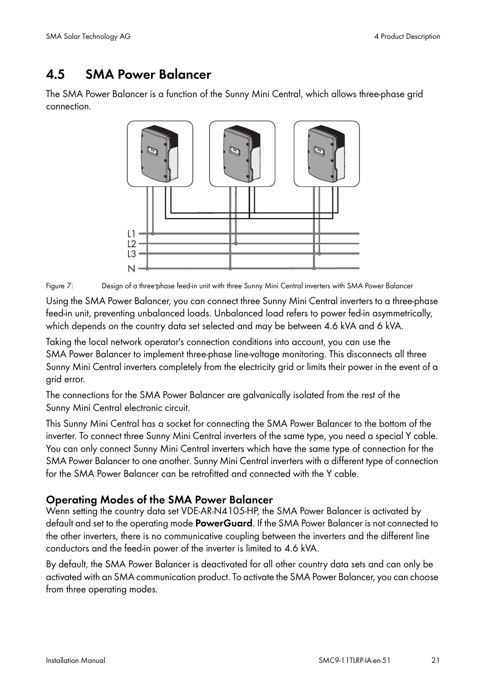 Sma power balancer, 5 sma power balancer, Operating modes of the sma power balancer | SMA SMC 9000TL Installation User Manual | Page 21 / 96