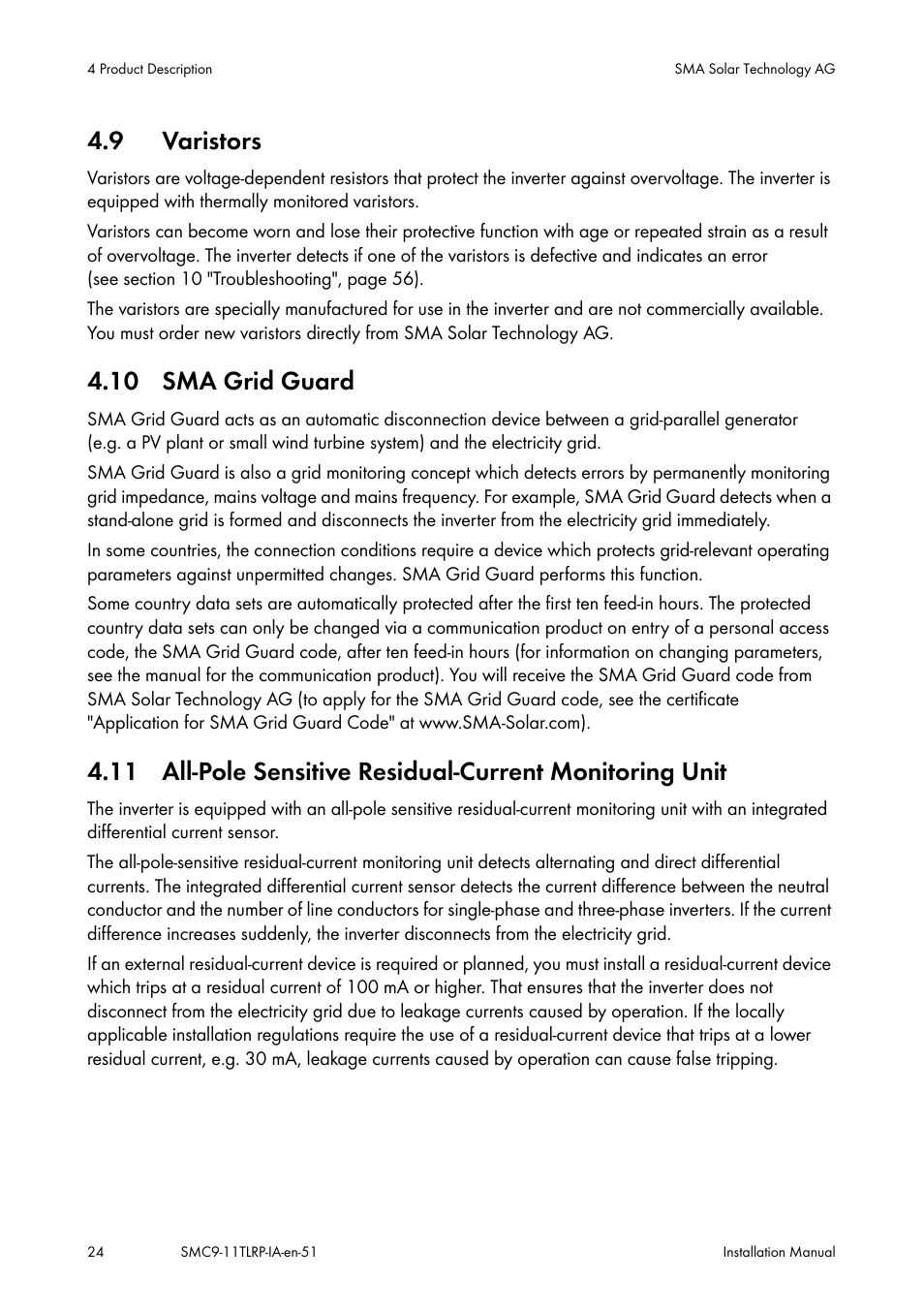 Varistors, Sma grid guard | SMA SMC 9000TL Installation User Manual | Page 24 / 96