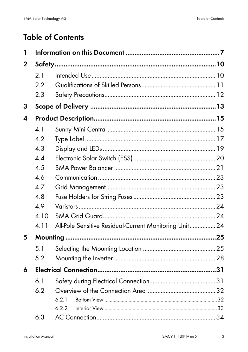 SMA SMC 9000TL Installation User Manual | Page 3 / 96