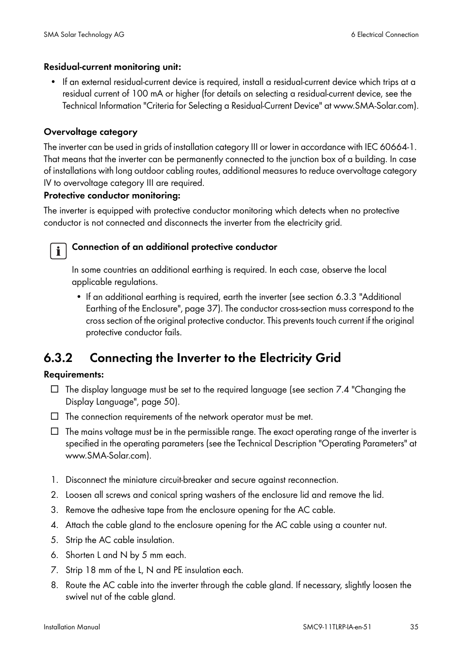 Connecting the inverter to the electricity grid, 2 connecting the inverter to the electricity grid | SMA SMC 9000TL Installation User Manual | Page 35 / 96