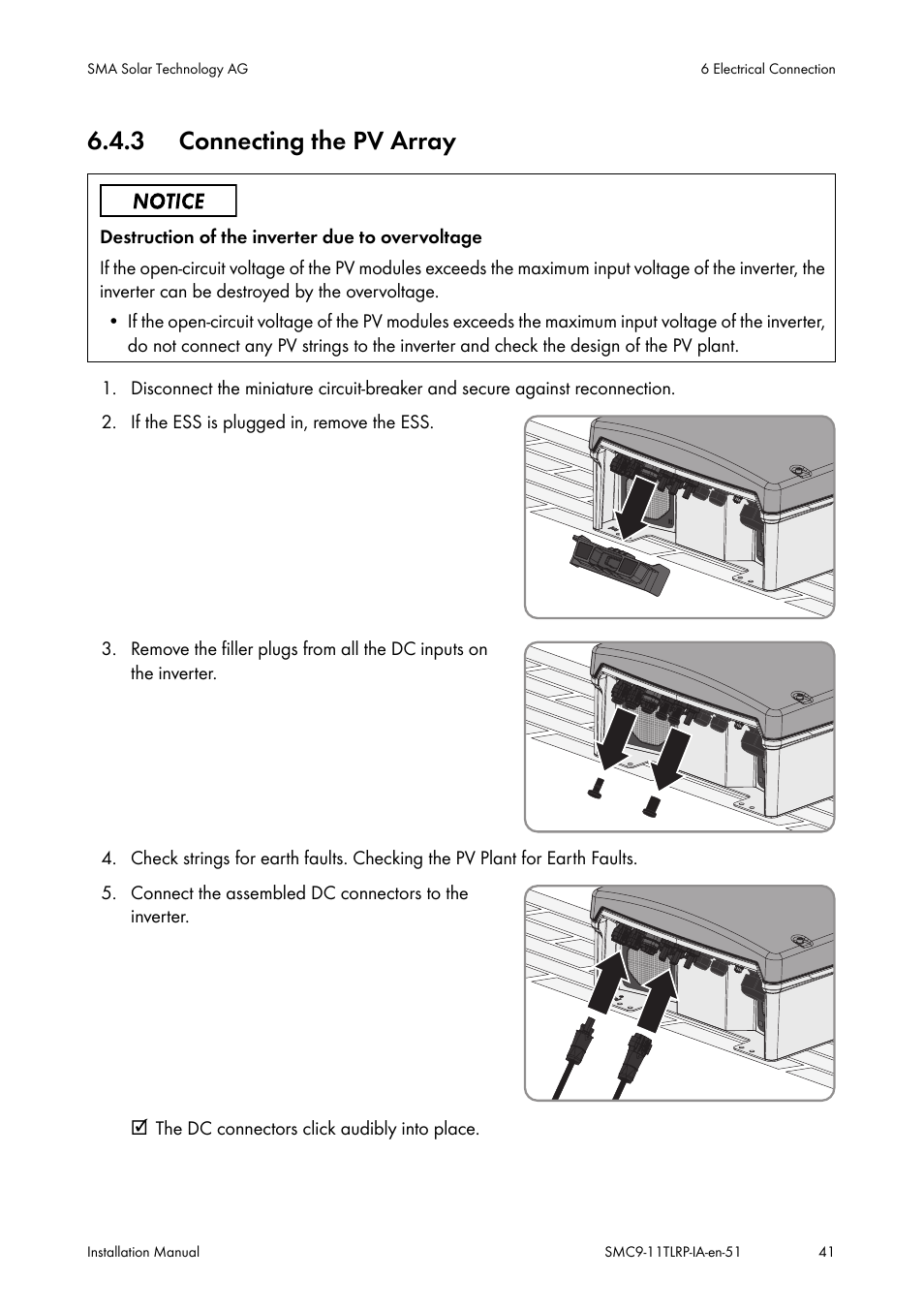 Connecting the pv array, 3 connecting the pv array | SMA SMC 9000TL Installation User Manual | Page 41 / 96
