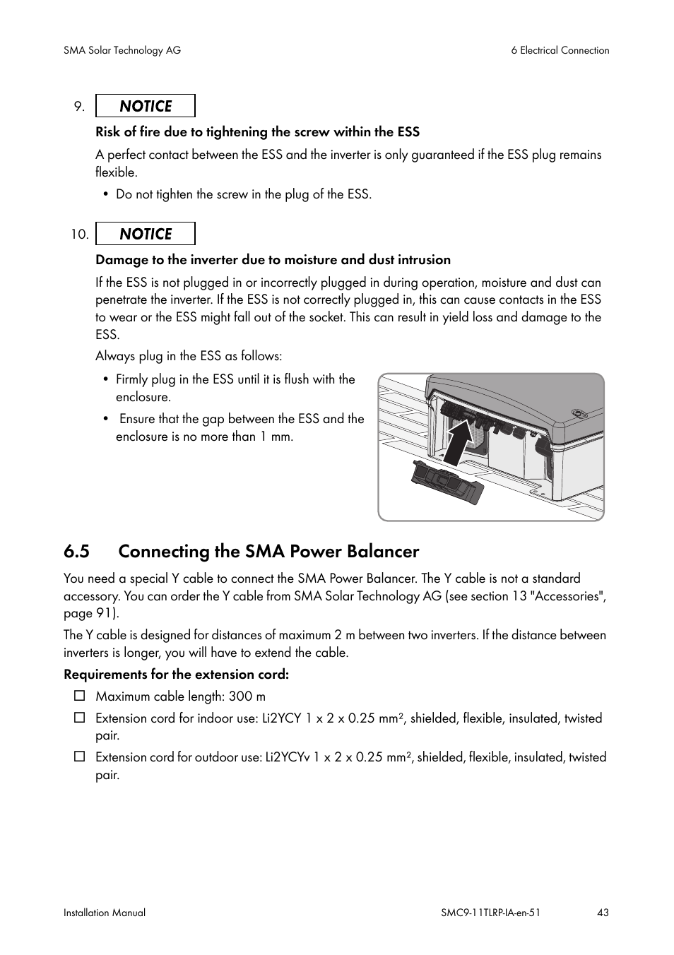 Connecting the sma power balancer, 5 connecting the sma power balancer | SMA SMC 9000TL Installation User Manual | Page 43 / 96
