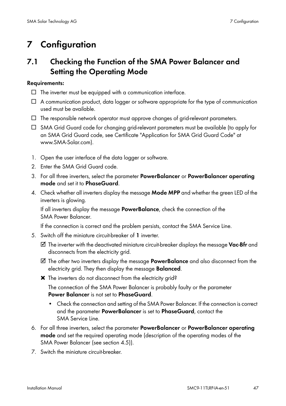 Configuration, 7 configuration | SMA SMC 9000TL Installation User Manual | Page 47 / 96
