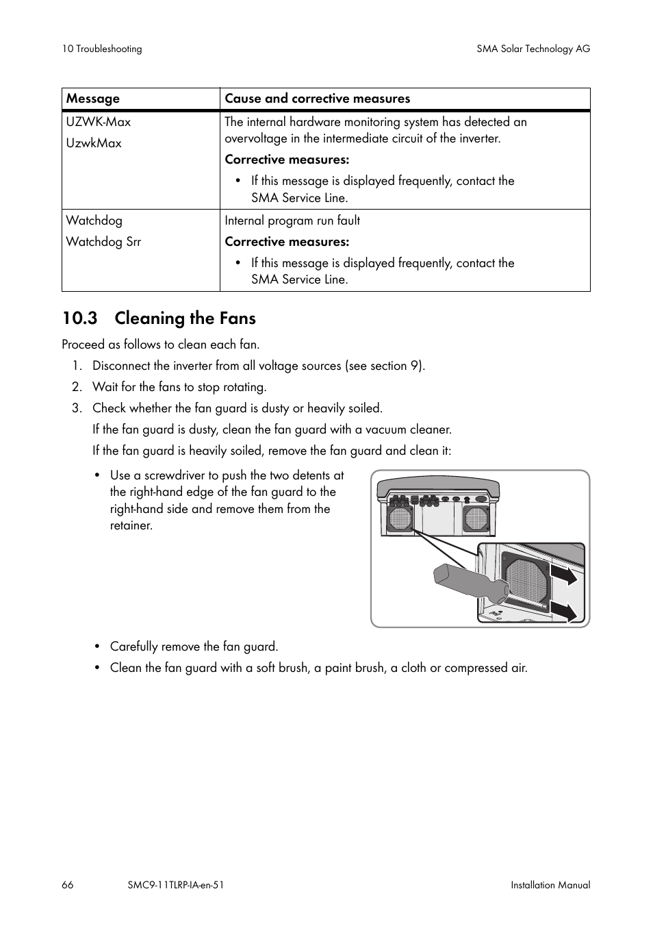 Cleaning the fans, 3 cleaning the fans | SMA SMC 9000TL Installation User Manual | Page 66 / 96