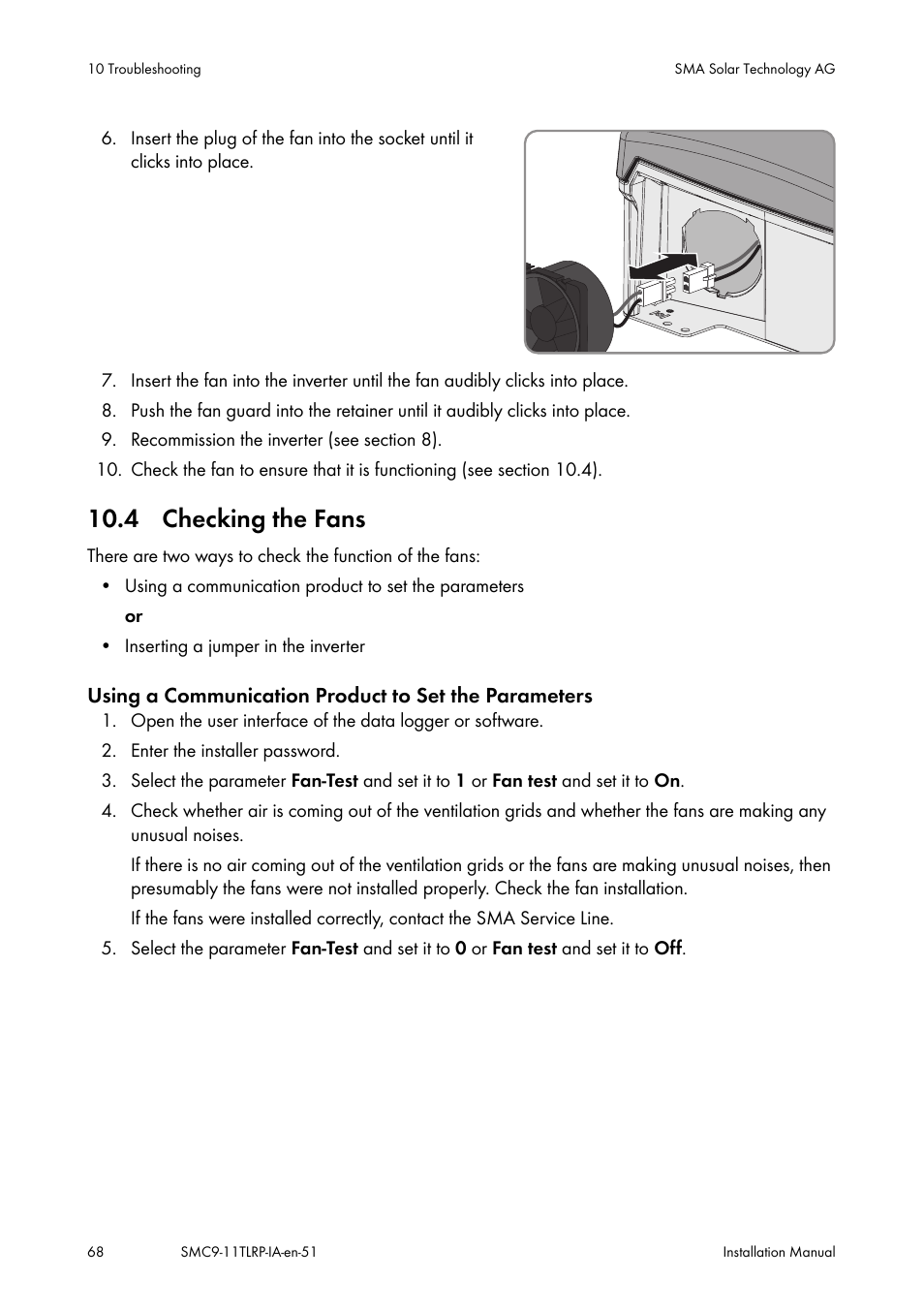 Checking the fans, 4 checking the fans | SMA SMC 9000TL Installation User Manual | Page 68 / 96
