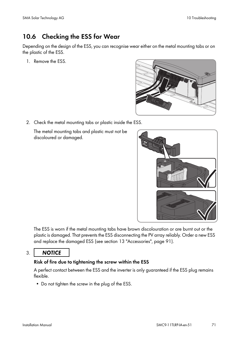 Checking the ess for wear, 6 checking the ess for wear | SMA SMC 9000TL Installation User Manual | Page 71 / 96