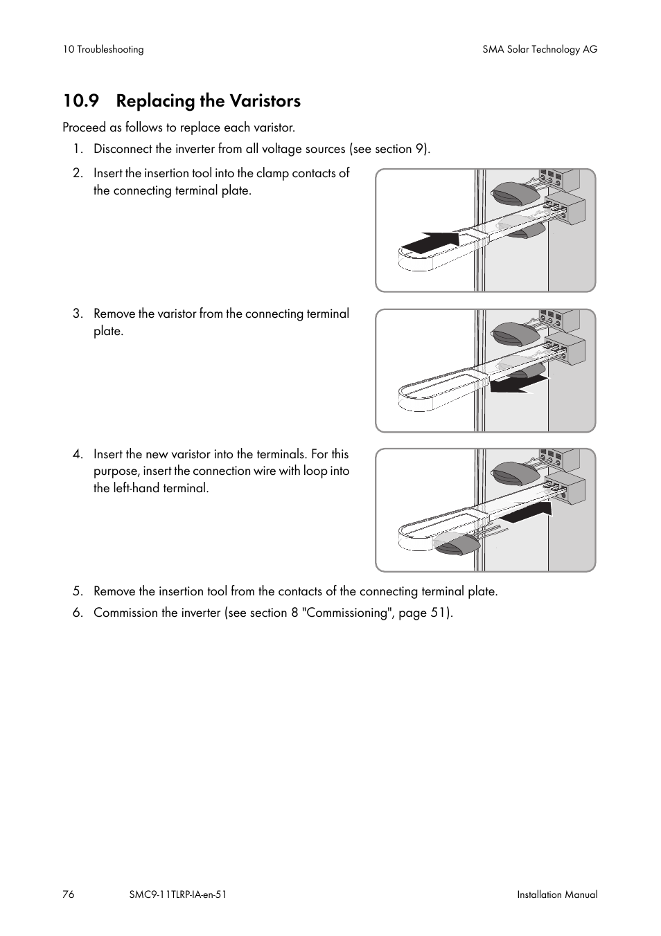 Replacing the varistors, 9 replacing the varistors | SMA SMC 9000TL Installation User Manual | Page 76 / 96