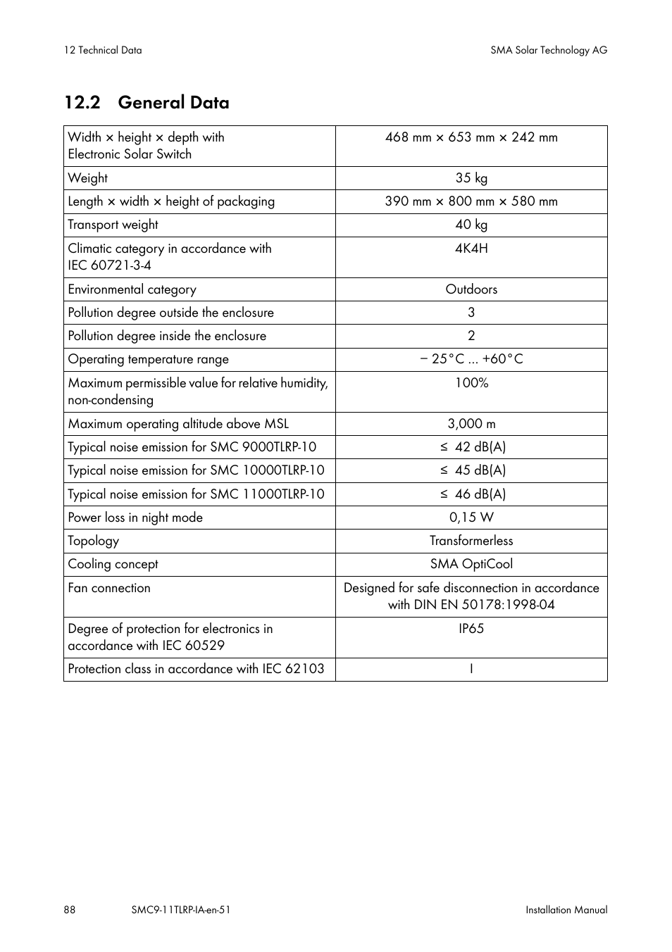 General data, 2 general data | SMA SMC 9000TL Installation User Manual | Page 88 / 96