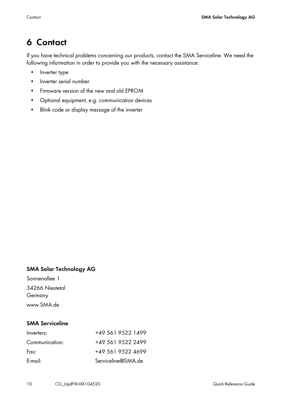 6 contact | SMA IMXX-FWUP SMCTL User Manual | Page 10 / 40