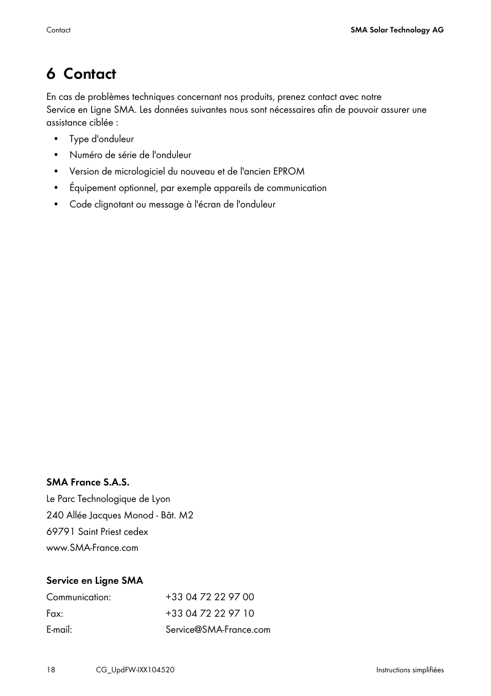 6 contact | SMA IMXX-FWUP SMCTL User Manual | Page 18 / 40