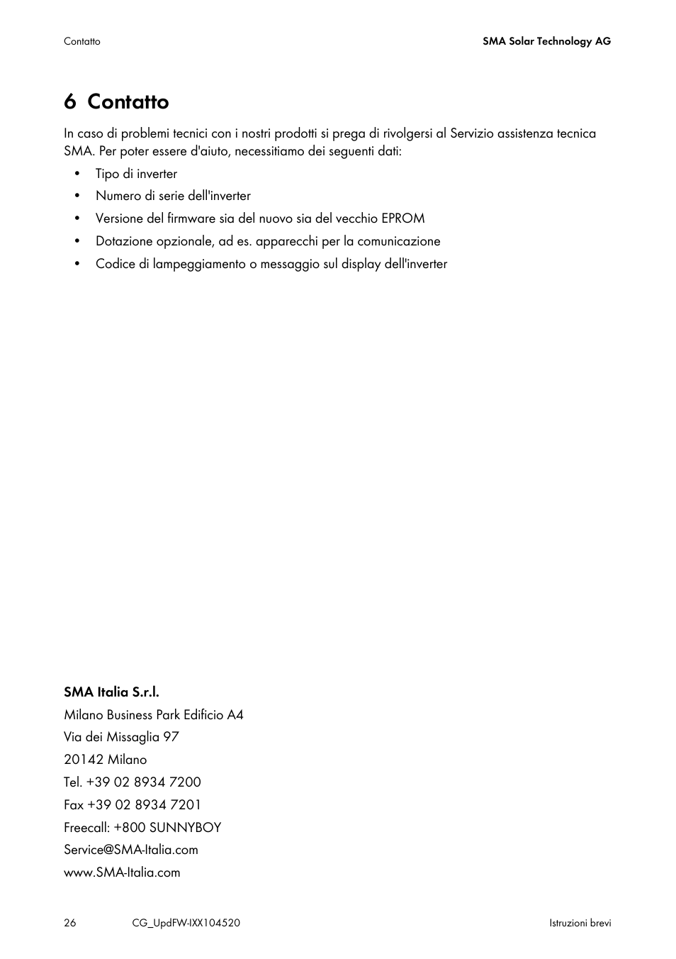 6 contatto | SMA IMXX-FWUP SMCTL User Manual | Page 26 / 40