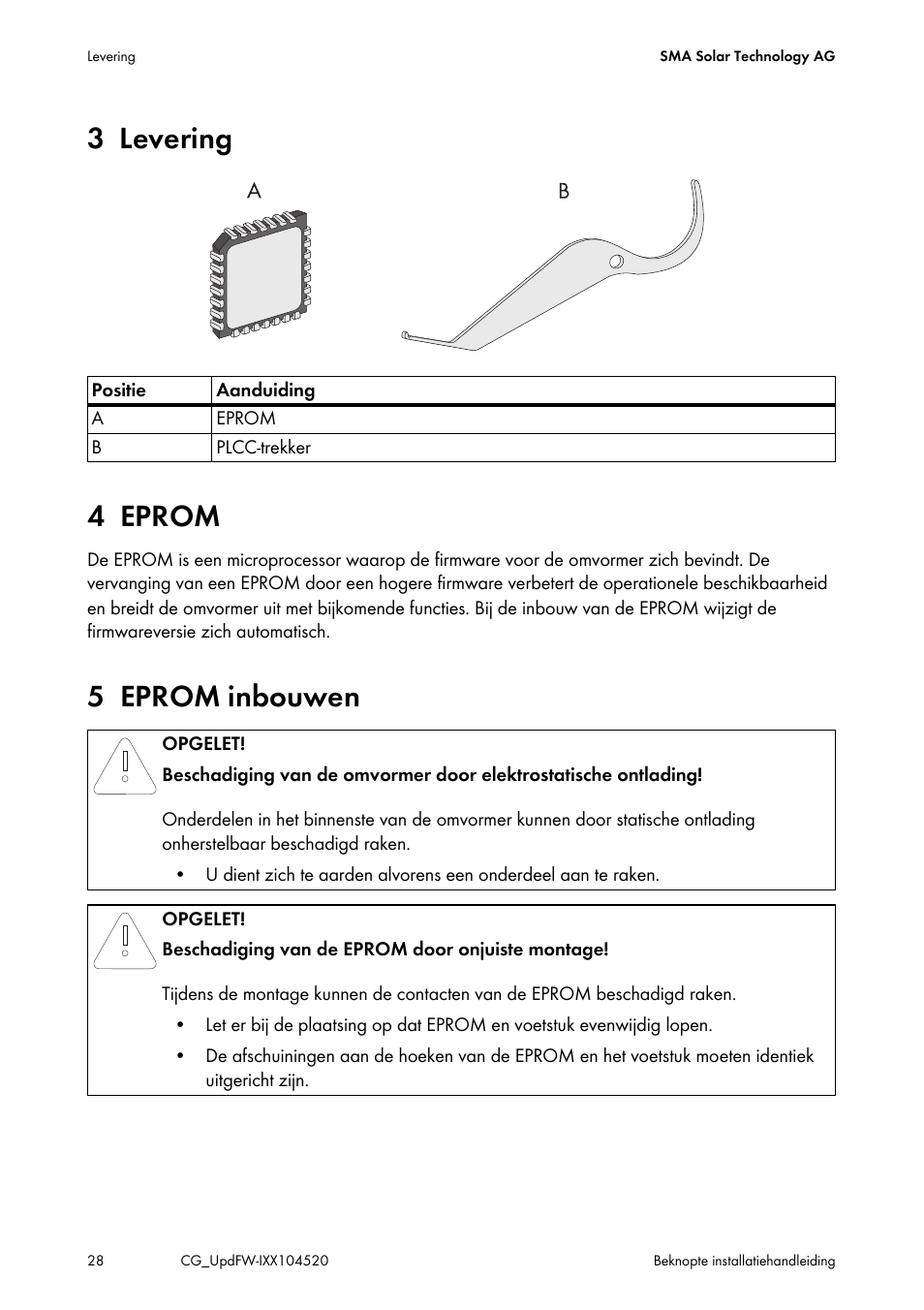 3 levering, 4 eprom, 5 eprom inbouwen | 3 levering 4 eprom | SMA IMXX-FWUP SMCTL User Manual | Page 28 / 40