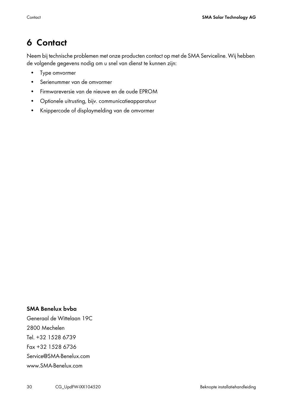 6 contact | SMA IMXX-FWUP SMCTL User Manual | Page 30 / 40