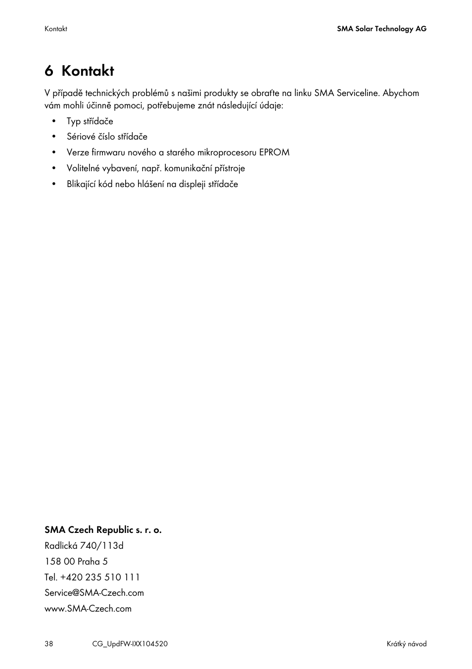6 kontakt | SMA IMXX-FWUP SMCTL User Manual | Page 38 / 40