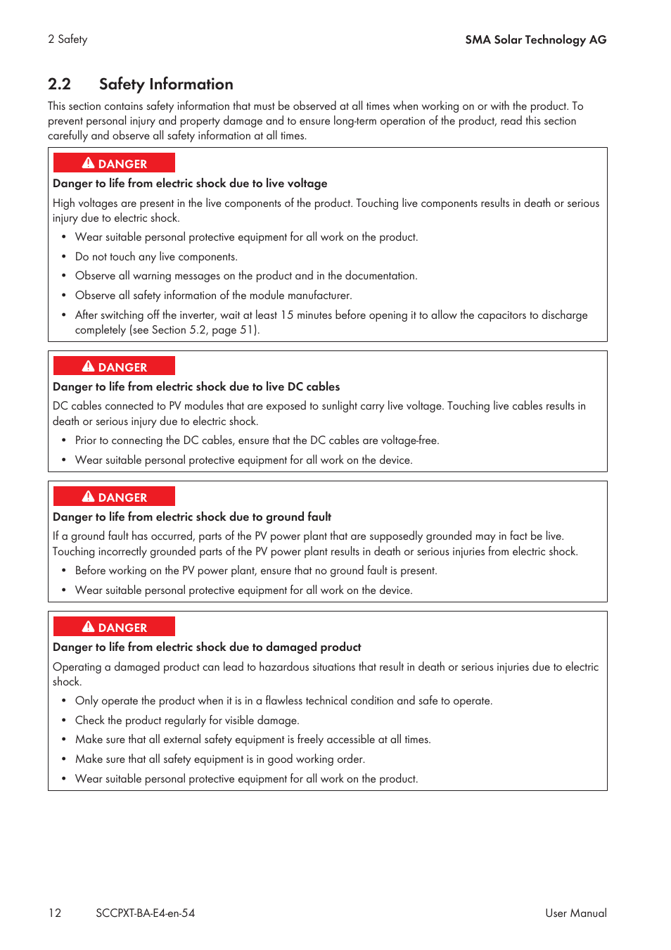 2 safety information, Safety information | SMA SC 500CP XT User Manual | Page 12 / 158