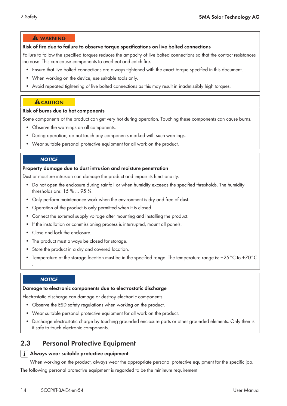 3 personal protective equipment, Personal protective equipment | SMA SC 500CP XT User Manual | Page 14 / 158